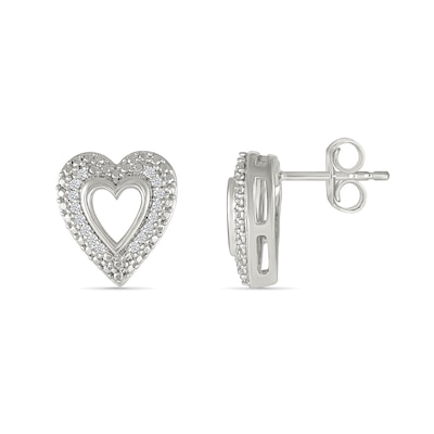 0.085 CT. T.W. Diamond Heart Frame Earrings in Sterling Silver