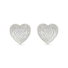 0.115 CT. T.W. Multi-Diamond Domed Heart Frame Stud Earrings in Sterling Silver