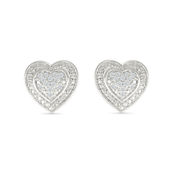 0.115 CT. T.W. Multi-Diamond Domed Heart Frame Stud Earrings in Sterling Silver