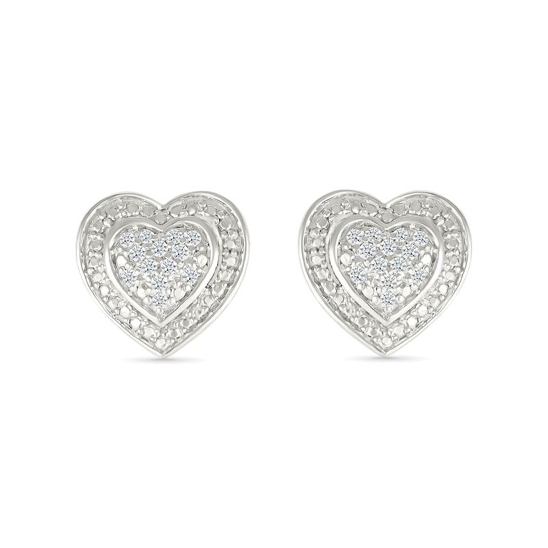 0.115 CT. T.W. Multi-Diamond Domed Heart Frame Stud Earrings in Sterling Silver