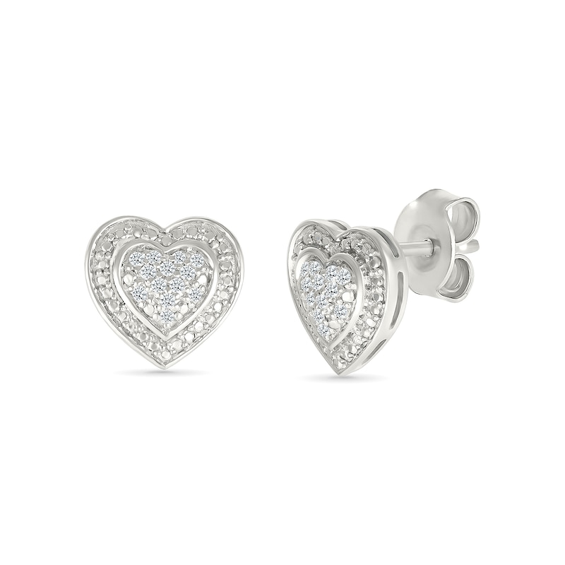 0.115 CT. T.W. Multi-Diamond Domed Heart Frame Stud Earrings in Sterling Silver