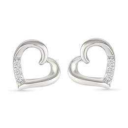 0.04 CT. T.W. Diamond Tilted Twist Heart Stud Earrings in Sterling Silver