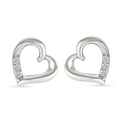 0.04 CT. T.W. Diamond Tilted Twist Heart Stud Earrings in Sterling Silver