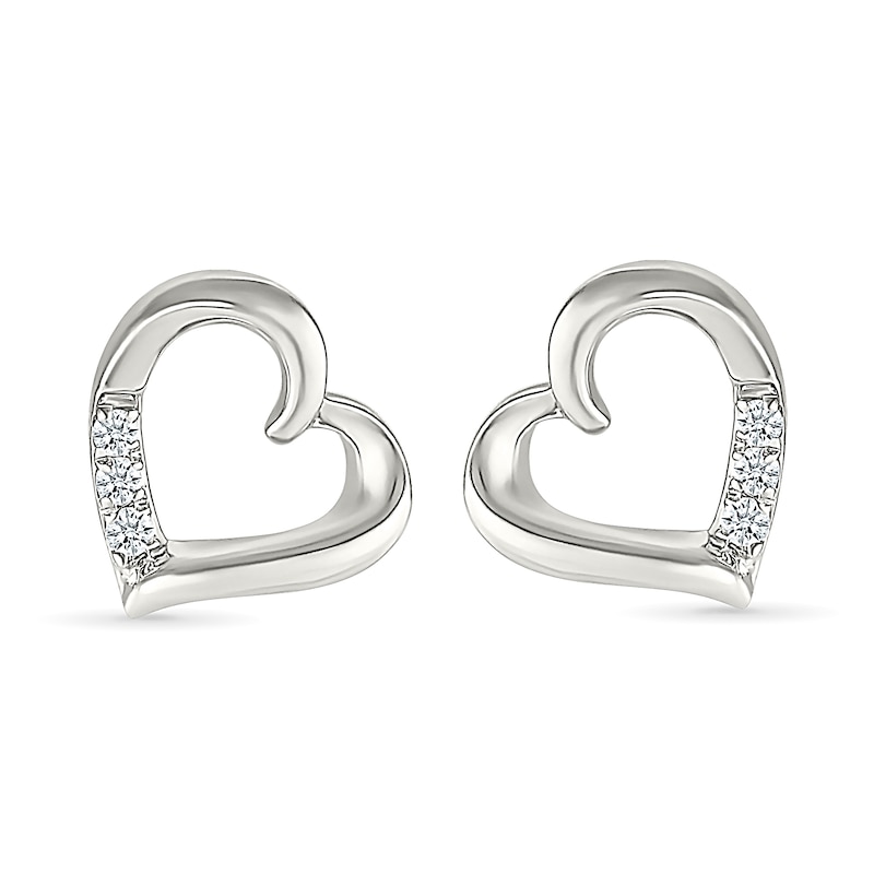 0.04 CT. T.W. Diamond Tilted Twist Heart Stud Earrings in Sterling Silver