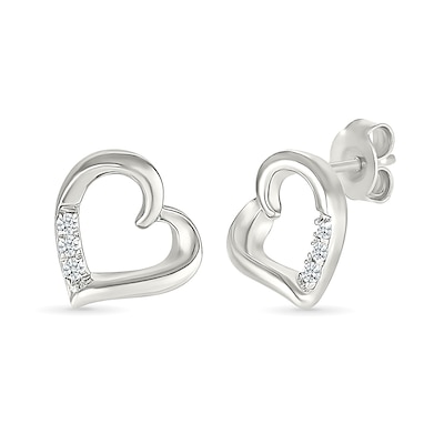 0.04 CT. T.W. Diamond Tilted Twist Heart Stud Earrings in Sterling Silver