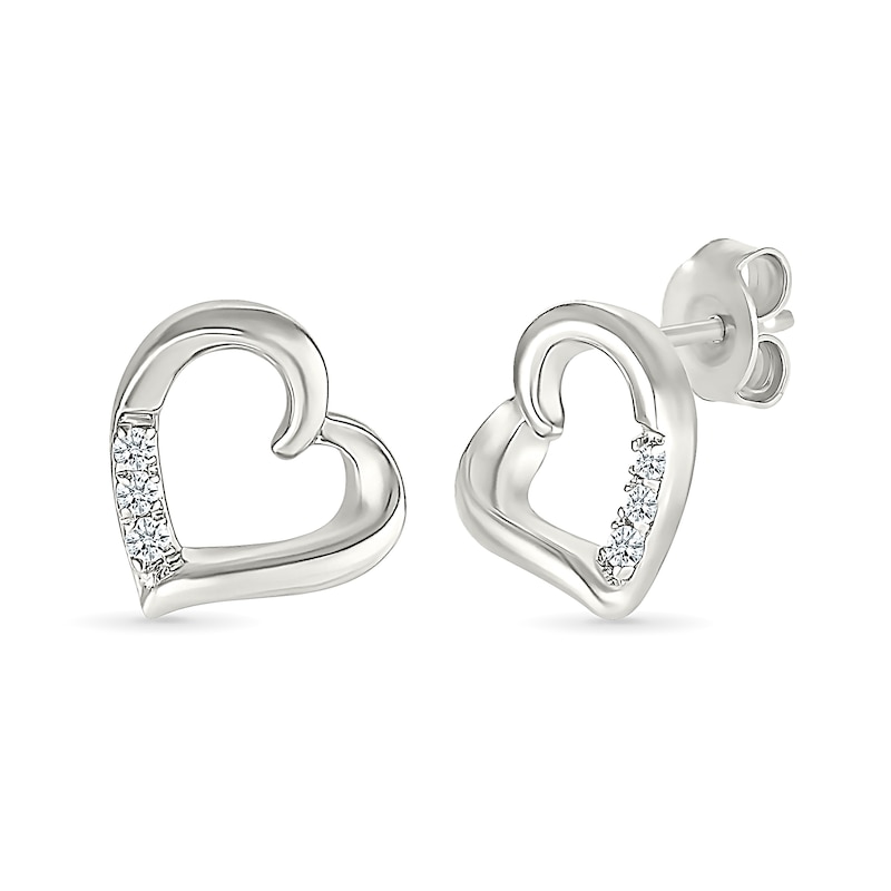 0.04 CT. T.W. Diamond Tilted Twist Heart Stud Earrings in Sterling Silver