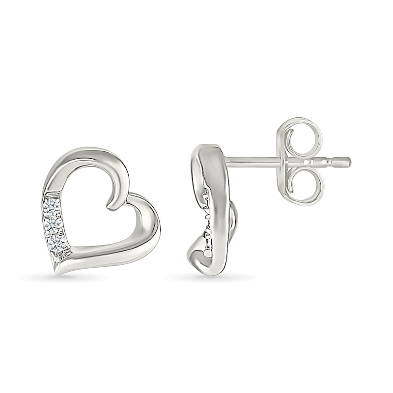 0.04 CT. T.W. Diamond Tilted Twist Heart Stud Earrings in Sterling Silver|Peoples Jewellers