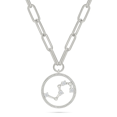 0.065 CT. T.W. Diamond Leo Constellation Open Circle Frame Necklace in Sterling Silver