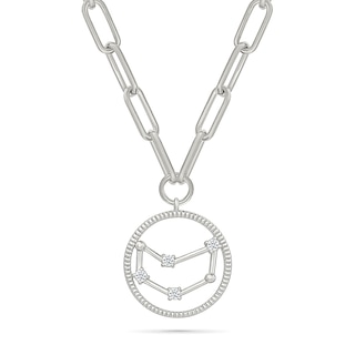 0.065 CT. T.W. Diamond Capricorn Constellation Open Circle Frame Necklace in Sterling Silver