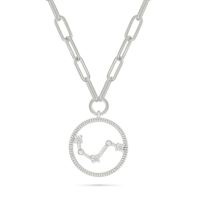 0.065 CT. T.W. Diamond Aries Constellation Open Circle Frame Necklace in Sterling Silver