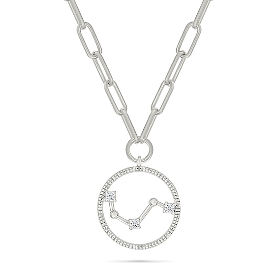 0.065 CT. T.W. Diamond Aries Constellation Open Circle Frame Necklace in Sterling Silver