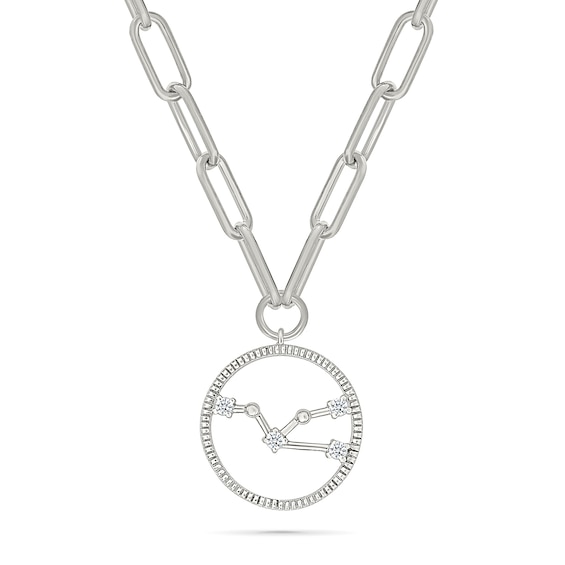 0.065 CT. T.W. Diamond Taurus Constellation Open Circle Frame Necklace in Sterling Silver