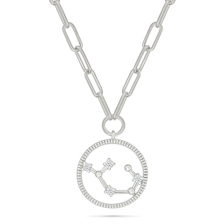 0.065 CT. T.W. Diamond Sagittarius Constellation Open Circle Frame Necklace in Sterling Silver