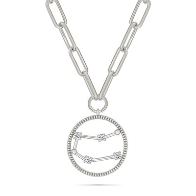 0.065 CT. T.W. Diamond Gemini Constellation Open Circle Frame Necklace in Sterling Silver