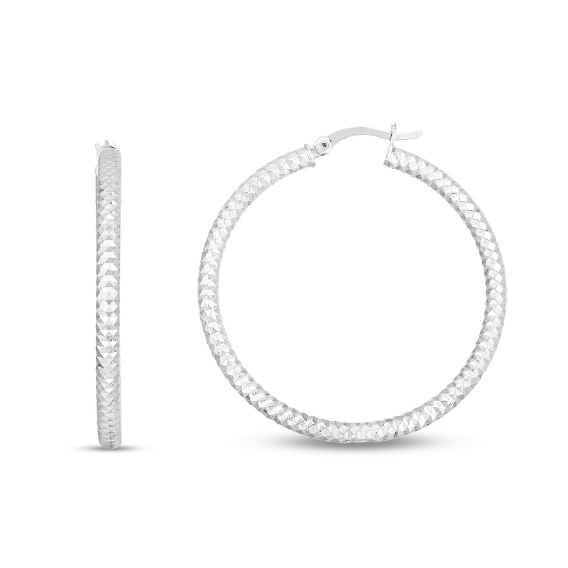 35.0mm Diamond-Cut Hoop Earrings in Hollow Sterling Silver|Peoples Jewellers