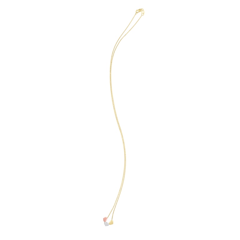 Puff Heart Trio Necklace in Hollow 14K Tri-Tone Gold - 20"