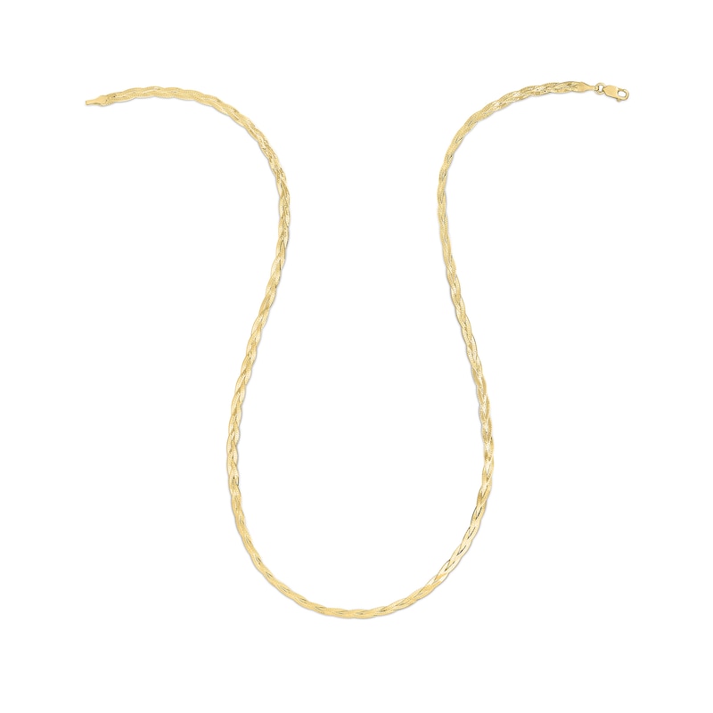 3.2mm Diamond-Cut Braided Herringbone Chain Necklace in 14K Gold - 18"|Peoples Jewellers