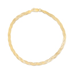 3.2mm Diamond-Cut Braided Herringbone Chain Bracelet in 14K Gold