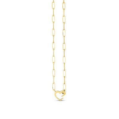 3.95mm Paper Clip Chain with Heart Clasp Necklace in 14K Gold - 18"