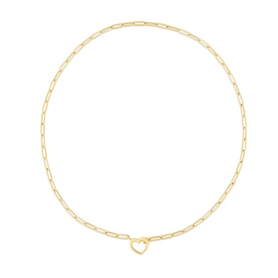 3.95mm Paper Clip Chain with Heart Clasp Necklace in 14K Gold - 18"