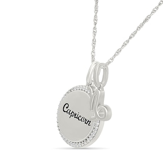 0.085 CT. T.W. Diamond Frame "Capricorn" Disc Pendant with Zodiac Sign Charm in Sterling Silver