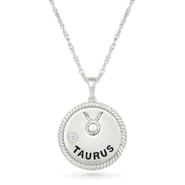 0.04 CT. Diamond Solitaire Taurus Zodiac Sign Rope Frame Disc Pendant in Sterling Silver