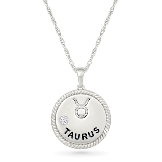 0.04 CT. Diamond Solitaire Taurus Zodiac Sign Rope Frame Disc Pendant in Sterling Silver