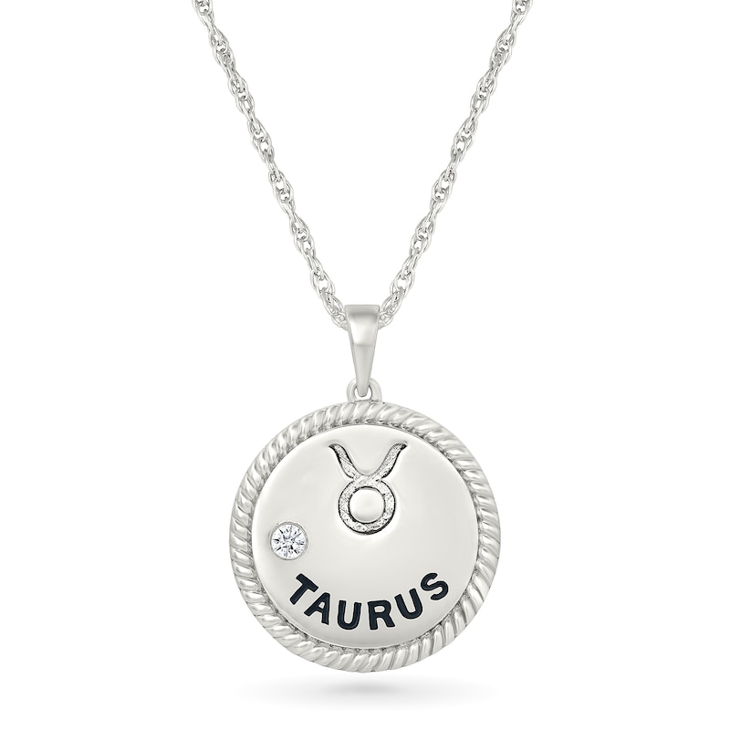 0.04 CT. Diamond Solitaire Taurus Zodiac Sign Rope Frame Disc Pendant in Sterling Silver|Peoples Jewellers