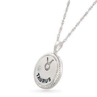 0.04 CT. Diamond Solitaire Taurus Zodiac Sign Rope Frame Disc Pendant in Sterling Silver