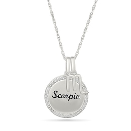 0.085 CT. T.W. Diamond Frame &quot;Scorpio&quot; Disc Pendant with Zodiac Sign Charm in Sterling Silver
