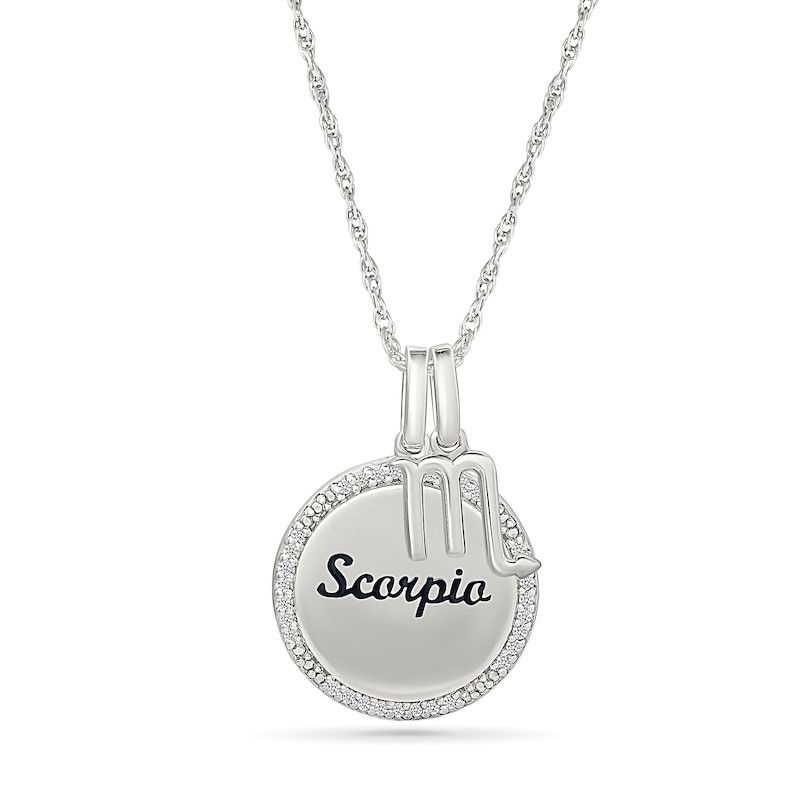 Main Image 1 of 0.085 CT. T.W. Diamond Frame &quot;Scorpio&quot; Disc Pendant with Zodiac Sign Charm in Sterling Silver