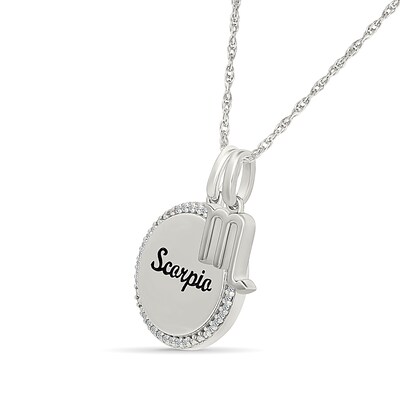 0.085 CT. T.W. Diamond Frame "Scorpio" Disc Pendant with Zodiac Sign Charm in Sterling Silver