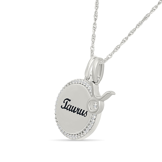 0.085 CT. T.W. Diamond Frame "Taurus" Disc Pendant with Zodiac Sign Charm in Sterling Silver