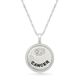 0.04 CT. Diamond Solitaire Cancer Zodiac Sign Rope Frame Disc Pendant in Sterling Silver