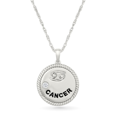 0.04 CT. Diamond Solitaire Cancer Zodiac Sign Rope Frame Disc Pendant in Sterling Silver