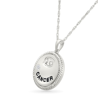 0.04 CT. Diamond Solitaire Cancer Zodiac Sign Rope Frame Disc Pendant in Sterling Silver