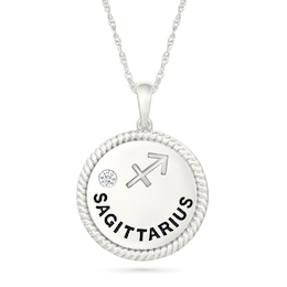 0.04 CT. Diamond Solitaire Sagittarius Zodiac Sign Rope Frame Disc Pendant in Sterling Silver