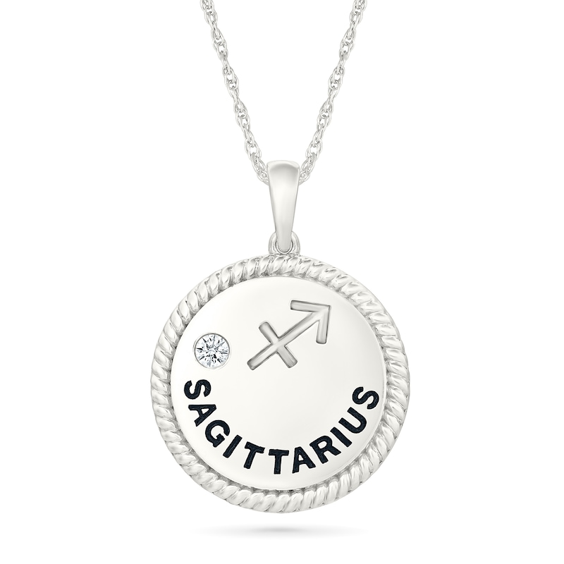 0.04 CT. Diamond Solitaire Sagittarius Zodiac Sign Rope Frame Disc Pendant in Sterling Silver|Peoples Jewellers