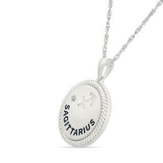 0.04 CT. Diamond Solitaire Sagittarius Zodiac Sign Rope Frame Disc Pendant in Sterling Silver