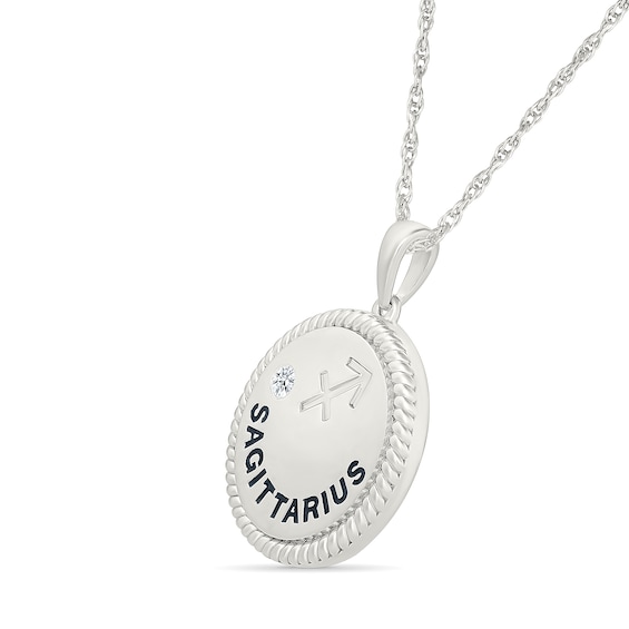 0.04 CT. Diamond Solitaire Sagittarius Zodiac Sign Rope Frame Disc Pendant in Sterling Silver