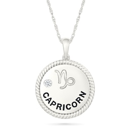 0.04 CT. Diamond Solitaire Capricorn Zodiac Sign Rope Frame Disc Pendant in Sterling Silver