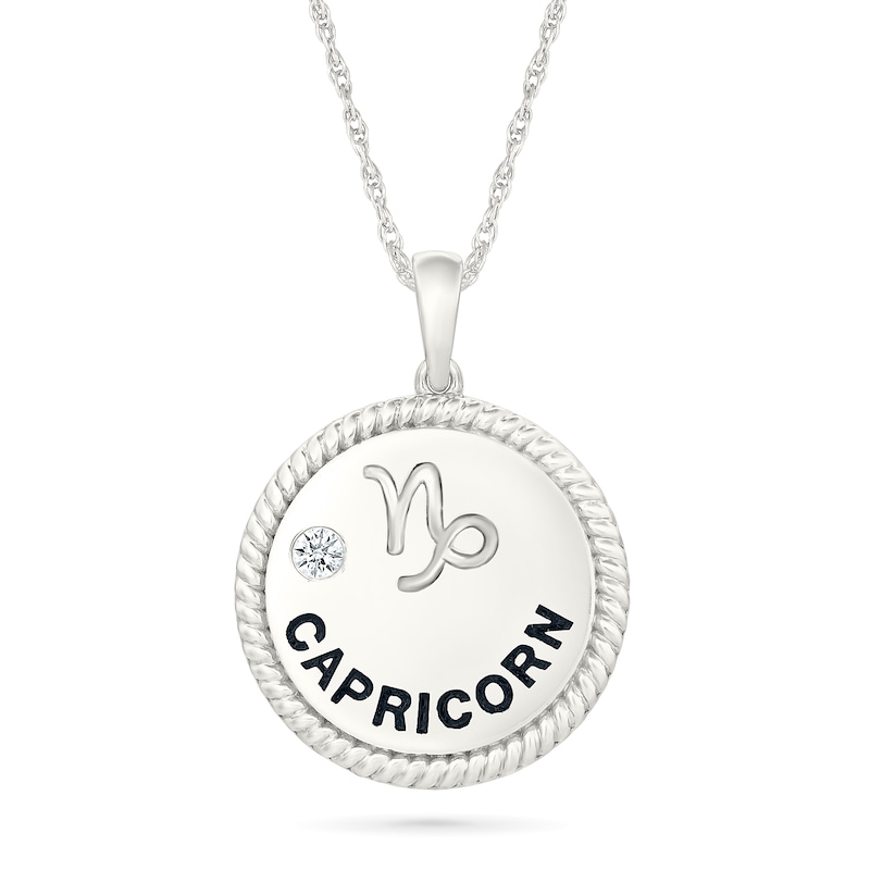 0.04 CT. Diamond Solitaire Capricorn Zodiac Sign Rope Frame Disc Pendant in Sterling Silver|Peoples Jewellers