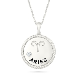 0.04 CT. Diamond Solitaire Aries Zodiac Sign Rope Frame Disc Pendant in Sterling Silver