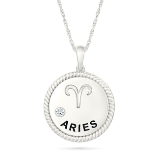 0.04 CT. Diamond Solitaire Aries Zodiac Sign Rope Frame Disc Pendant in Sterling Silver