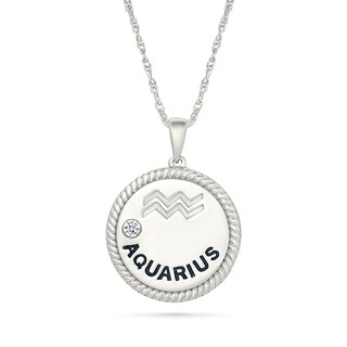 0.04 CT. Diamond Solitaire Aquarius Zodiac Sign Rope Frame Disc Pendant in Sterling Silver