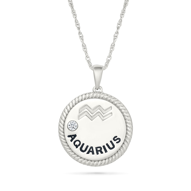 0.04 CT. Diamond Solitaire Aquarius Zodiac Sign Rope Frame Disc Pendant in Sterling Silver|Peoples Jewellers