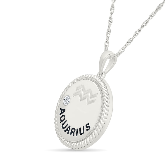 0.04 CT. Diamond Solitaire Aquarius Zodiac Sign Rope Frame Disc Pendant in Sterling Silver