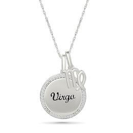 0.085 CT. T.W. Diamond Frame &quot;Virgo&quot; Disc Pendant with Zodiac Sign Charm in Sterling Silver