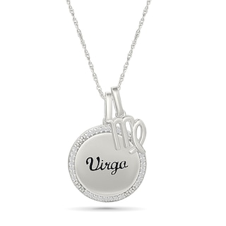 0.085 CT. T.W. Diamond Frame "Virgo" Disc Pendant with Zodiac Sign Charm in Sterling Silver