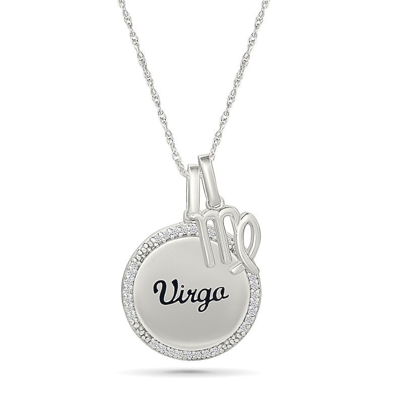 Main Image 1 of 0.085 CT. T.W. Diamond Frame &quot;Virgo&quot; Disc Pendant with Zodiac Sign Charm in Sterling Silver